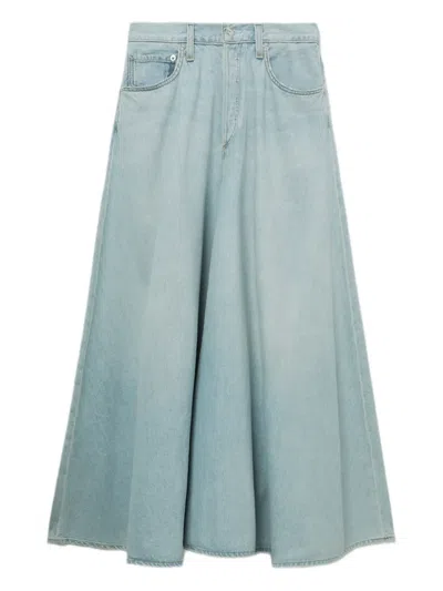 Agolde Denim Flared Maxi Skirt In Blue