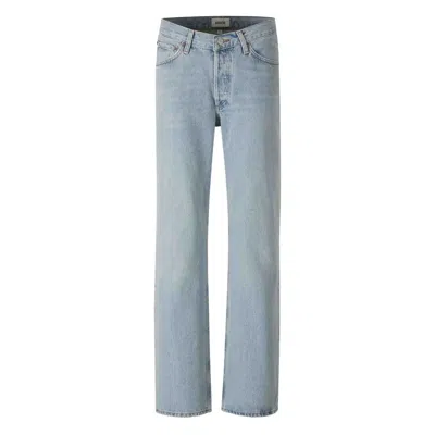 Agolde Straight Leg Denim Trousers With Belt Loops In Blue