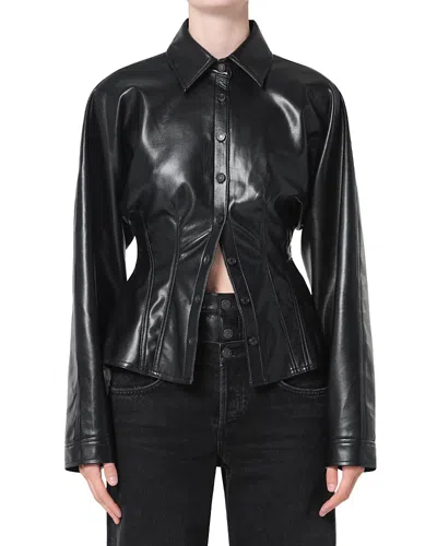 AGOLDE DEVON FAUX LEATHER SHIRT