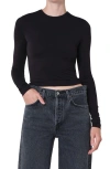 Agolde Dion Long Sleeve Crop T-shirt In Black