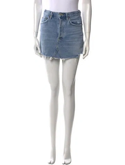 Pre-owned Agolde Distressed Accents Mini Skirt In Blue