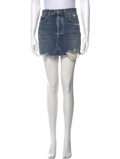 Pre-owned Agolde Distressed Accents Mini Skirt In Blue