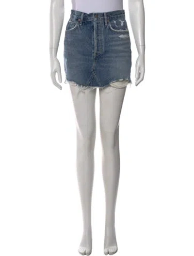 Pre-owned Agolde Distressed Accents Mini Skirt In Blue