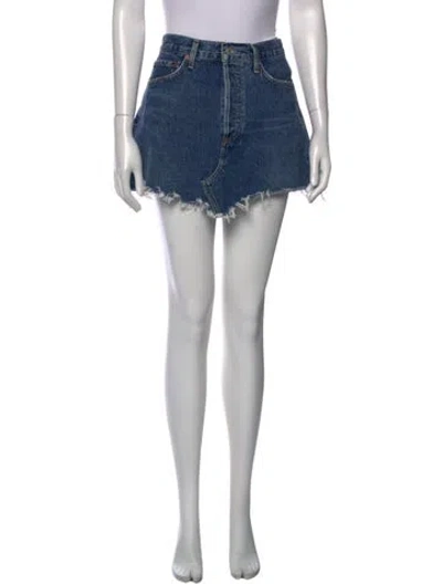 Pre-owned Agolde Distressed Accents Mini Skirt In Blue