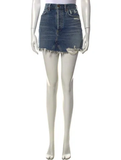 Pre-owned Agolde Distressed Accents Mini Skirt In Blue