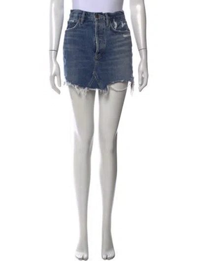 Pre-owned Agolde Distressed Accents Mini Skirt In Blue