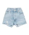Agolde Distressed Buttoned Denim Shorts In Blue