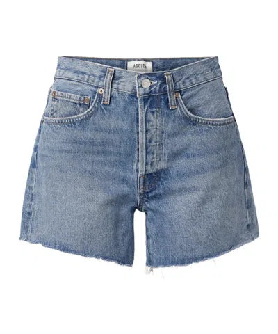Agolde Distressed Buttoned Denim Shorts In Blue