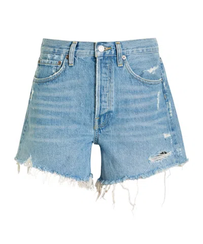 Agolde Distressed Denim Shorts In Blue