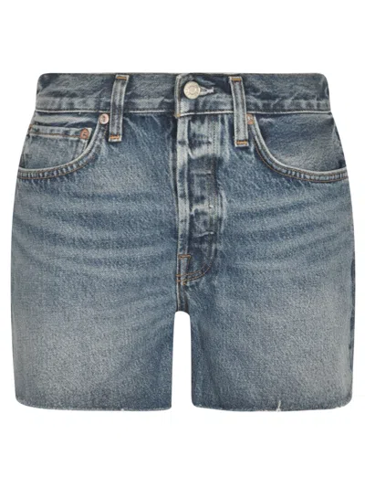 Agolde Parker Denim Fray Shorts In Blue