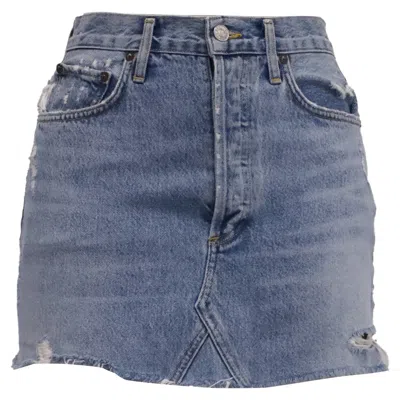 Pre-owned Agolde Distressed Mini Denim Skirt In Blue Cotton