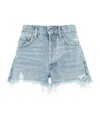 Agolde Parker Long Distressed Organic Denim Shorts In Blue