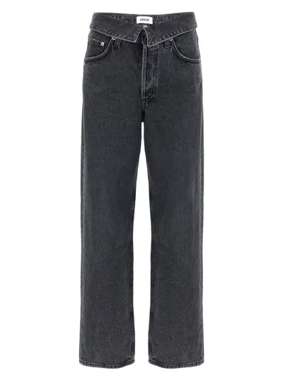 Agolde Straight Wide Cut Denim Pants In Black