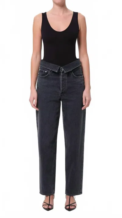 Agolde Echo Taper Flip Waist Denim Jeans In Zephyr In Black