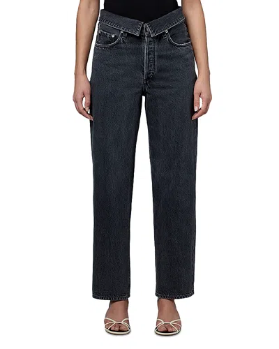 Agolde Echo Tapered Foldover Jeans In Zephyr In Black