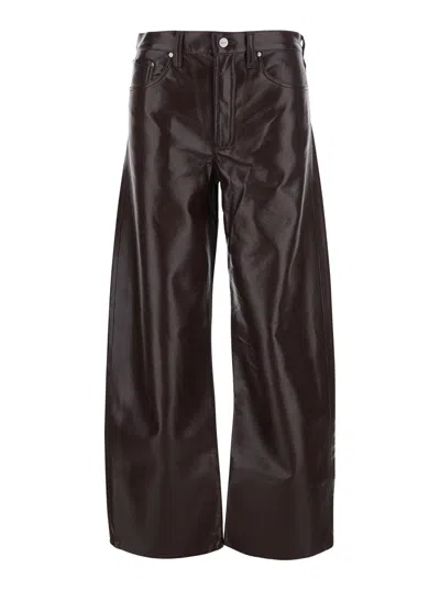 Agolde Ecoleather Five-pocket Trousers In Brown