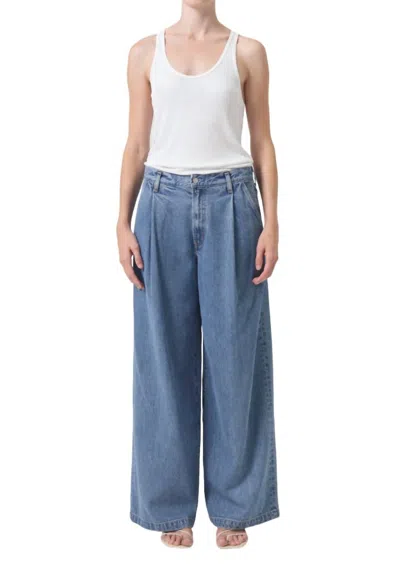 Agolde Ellis Pleated Denim Wide-leg Trousers In Medium Wash