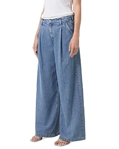 Agolde Ellis Pleated Denim Wide-leg Trousers In Medium Wash