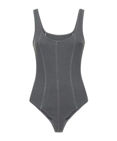 Agolde Elna's Stretch Cotton Bodysuit In Gray