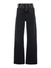 Agolde Elson Black Jeans With Double-layered Waist And Leather Details In Denim Woman In Black
