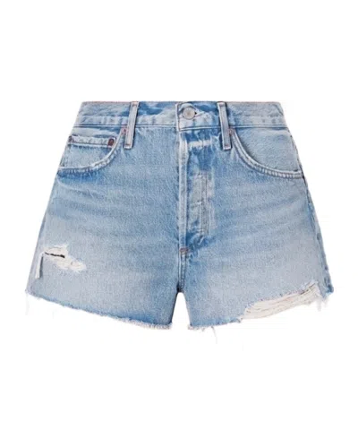 Agolde Embroidered Denim Shorts In Blue