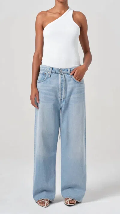Agolde Emmi High Rise Wide Leg Belted Jean In Incline In Blue