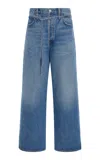 Agolde 'emmi' Blue Five Pocket Jeans With Thin Waist Belt In Medium Wash