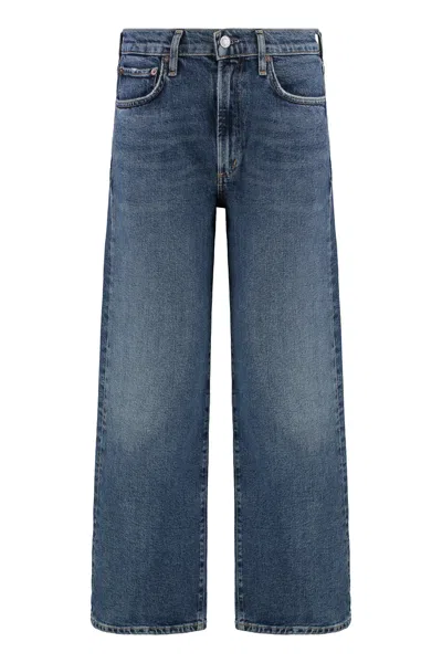 Agolde Enroll Cropped Jeans With Button & Rivet Detail In Denim