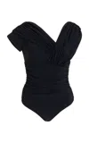 Agolde Etienne Asymmetric Jersey Bodysuit In Black