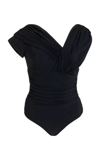 Agolde Etienne Asymmetric Jersey Bodysuit In Black