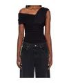 Agolde Etienne Off-the-shoulder Ruched Stretch-jersey Thong Bodysuit In Black