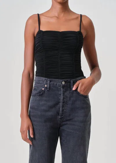 Agolde Ezra Ruched Jersey Bodysuit In Black