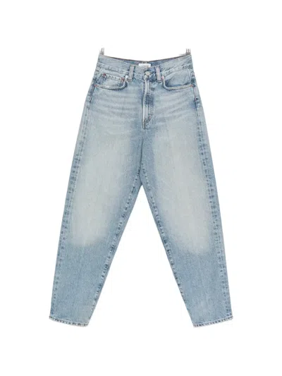 Agolde Faded Pressed-crease Jeans In Blue