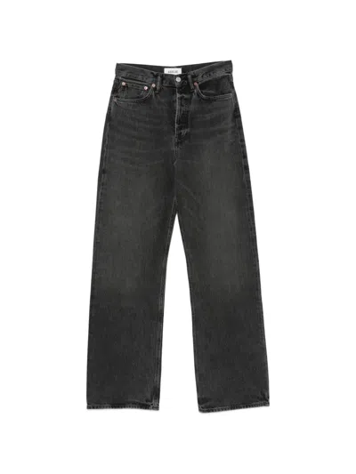 Agolde Faded-effect Wide-leg Jeans In Gray
