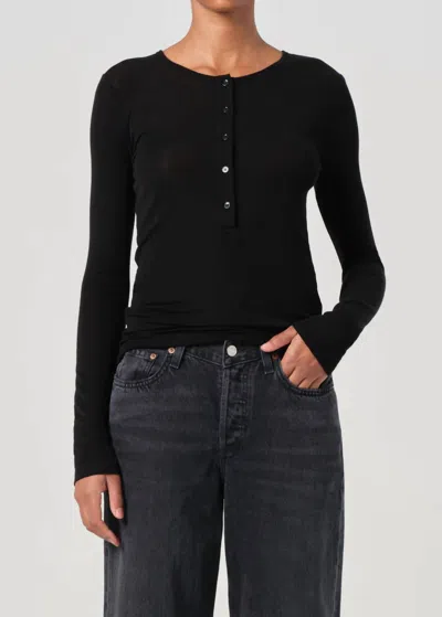 Agolde Faustine Henley Top In Black