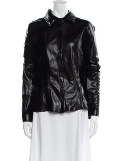 Pre-owned Agolde Faux Leather Long Sleeve Button-up Top In Black