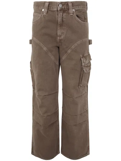 Agolde Feather Maxi Cargo Jeans In Brown