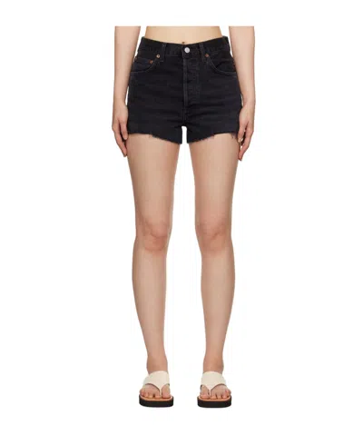 Agolde Five-pocket Denim Shorts In Black