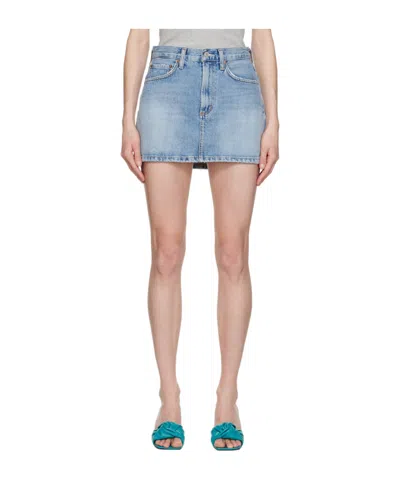 Agolde Five Pocket Denim Skirt In Blue