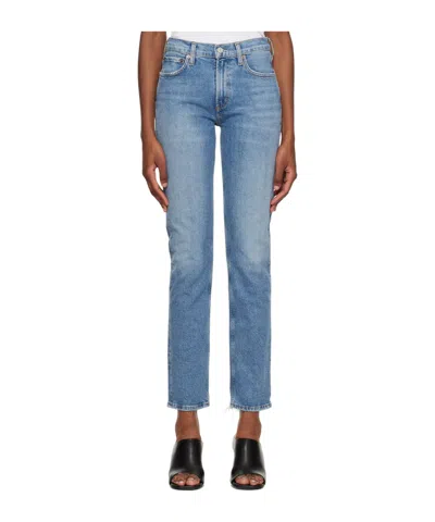 Agolde Five Pocket Denim Trousers In Blue