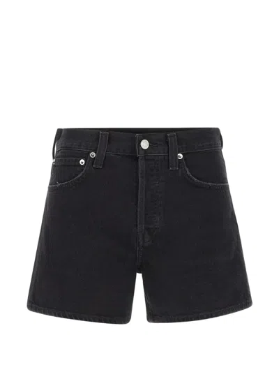Agolde Five-pocket Denim Shorts In Black