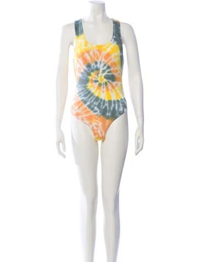 Pre-owned Agolde Floral Print Square Neckline Bodysuit In Neutral