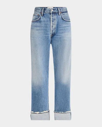 Agolde Blue Fran Low Slung Straight Jeans