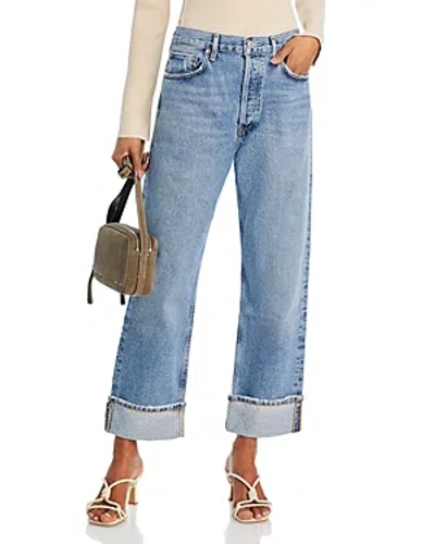 Agolde Fran High Rise Wide Leg Low Slung Cuffed Jeans In Invention