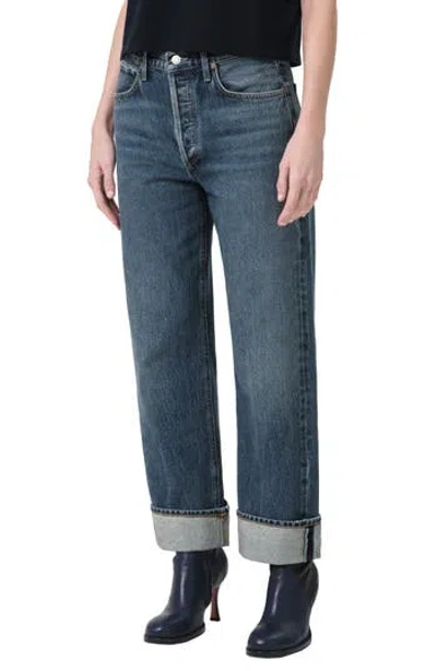 Agolde Fran High Waist Cuff Wide Leg Jeans In Dwell