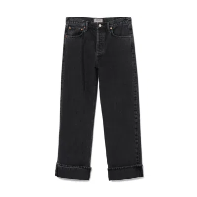 Agolde Fran Straight-leg Turn-up Jeans In Black Tea