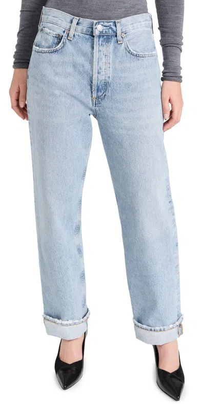 Agolde Franka Pleated High-rise Wide-leg Jeans In Blue