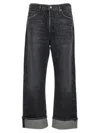 Agolde Fran High Rise Wide Leg Low Slung Cuffed Jeans In Ditch In Gray