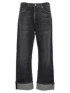 Agolde Fran High Rise Wide Leg Low Slung Cuffed Jeans In Ditch In Gray