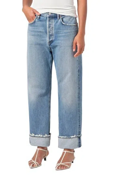 Agolde Marbled Fran Low Slung Straight Jeans In Blue